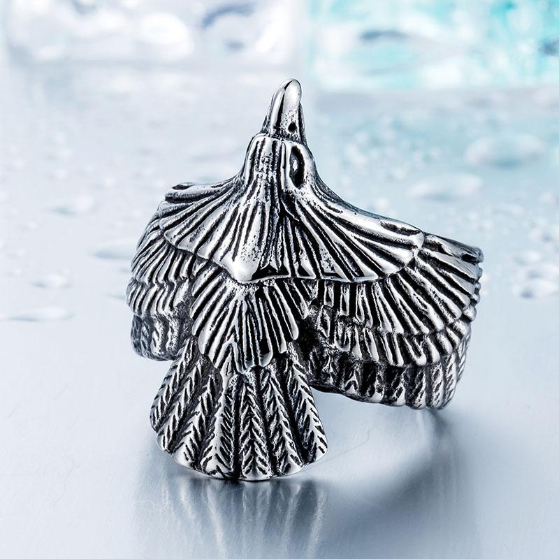 Vintage Gold Plated Eagle Feather Pattern Adjustable Unisex Titanium Steel Ring