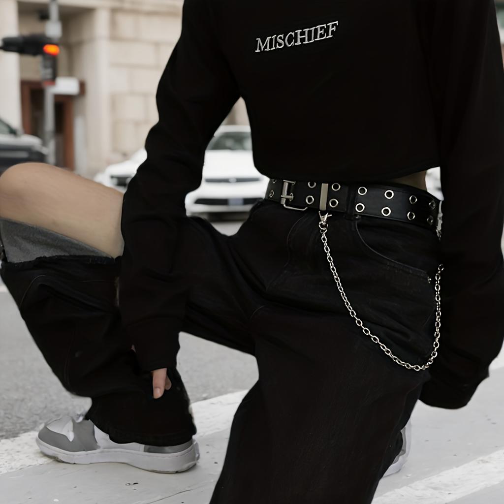 Vintage No-Hole Hip Hop Punk Style Waist Belt Studded with Iron Buckle Rivet Details Versatile Fashion Accessory for Women Parties, and Festivals