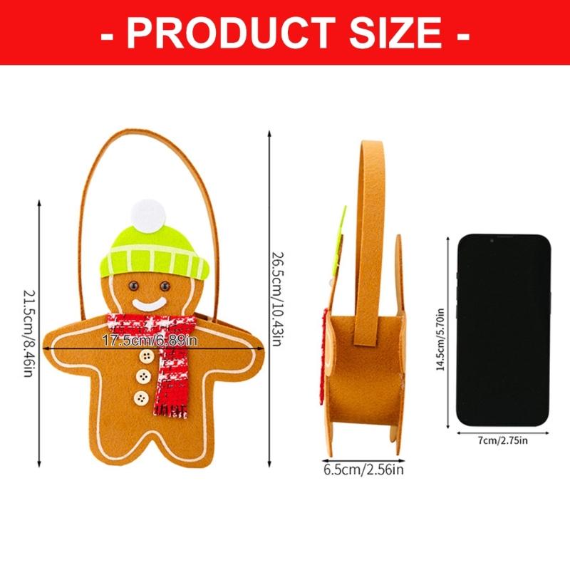 Festival Double Sided Gingerbreads Handheld Bag Durable Cloth Materials Spacious Holiday Gift Storage For Home Office Christmas Decoration