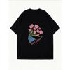White Oversized T Shirt With Pink Tulip Bouquet And Suplabnova Text Print For Casual Wear