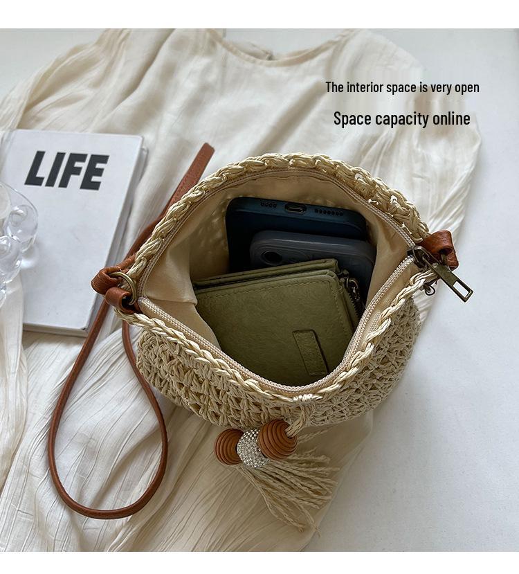 2025 Dam Populär Vävd Crossbody Hinkväska - Resa Strand Halm Axelväska för Sommaren