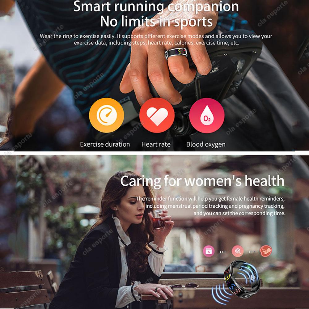 R12 Smart Ring with Color Display Screen and Touch, Charging Box,Health Manager, 5 ATM Waterproof Smartring For Men Women