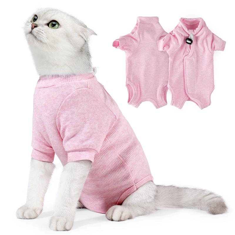 Adjustable Velcro Design Pet Recovery Set Anti-licking Soothing Soft Cotton Cat Surgical Suit Simple Postoperative Clothing (Pink,S) розовый