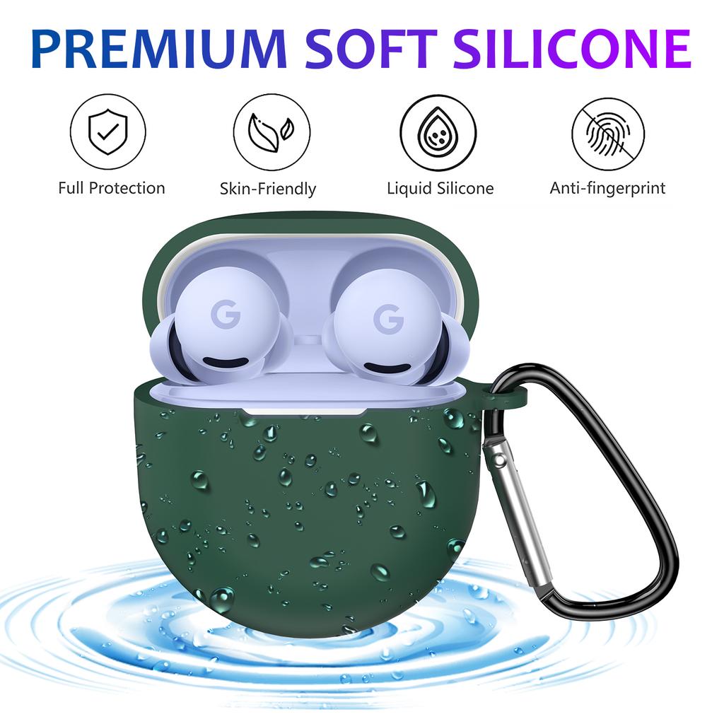 For Google Pixel Buds 2a Soft Silicone Case Scratch Resistant Earphone Cover with Carabiner