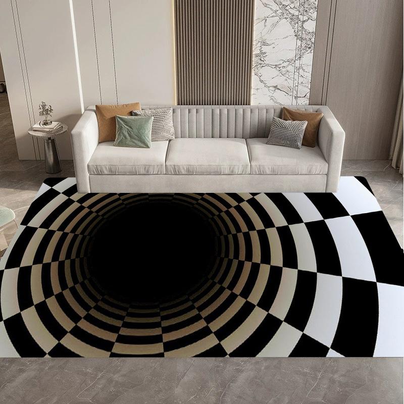 Visual 3D Black and White Grid Illusion Vortex Trap Mat Rug for Bedroom Sofa Living Room Decoration carpet