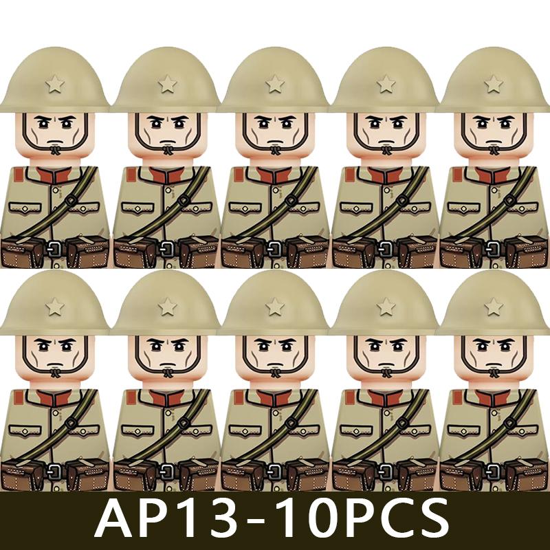 WW2 Military Soldier Figures Building Blocks Army Japanese Warrior Medical Nurse Officer Infantry Helmets UV Printed Bricks Toys