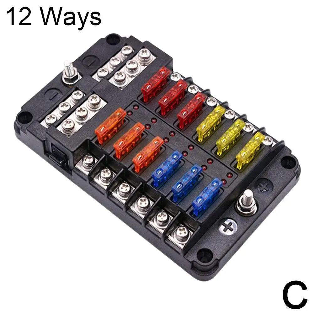 LED Warning Indicator Car Boat Fuse Box Holder 12V Panel 12 Way Fog 6 Distribution Car Fuse Light Box 32V Accessories Way P S0H1