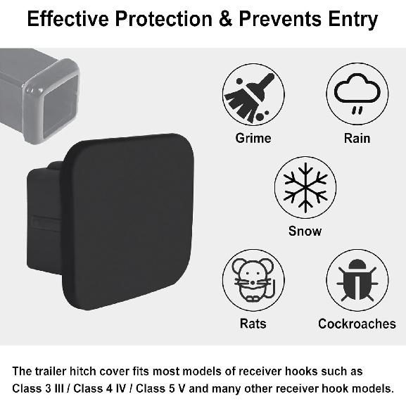 2 Inch Trailer Hitch Cover Black Rubber Tow Receiver Tube Plug Cap Fits For Any 2" X 2" Square Receiver Tube Fits For Class 3 4 5 To-Yota F-Ord G-MC