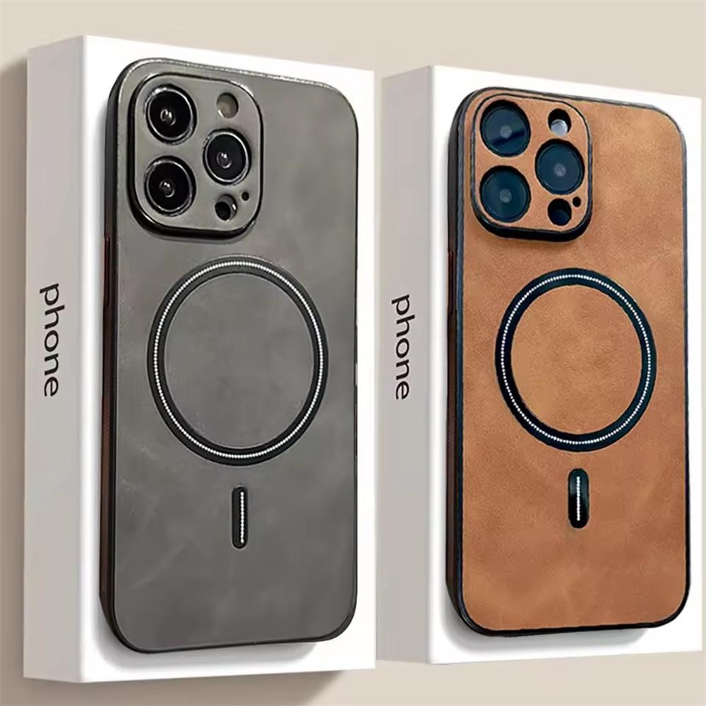 For Magsafe Leather Shockproof Phone Case For iPhone 17 Air 16 15 14 12 13 Pro Max Plus Soft Wireless Charge Cover Cases