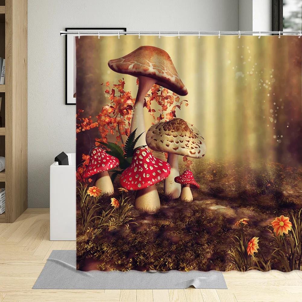Meadow Mushroom Flower Forest Retro Shower Curtain Waterproof Polyester Fabric Bathtub Bathroom Decor Bath Curtains With Hooks