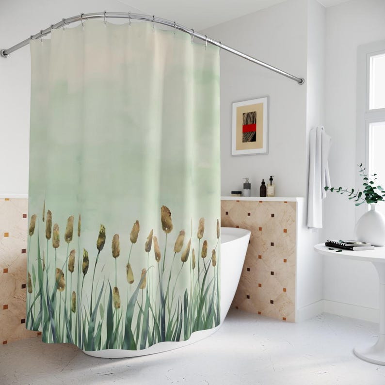 Cattail Shower Curtain 71x74 Inch Nature-Inspired Design Serene Wetland Decor Easy to Hang Calming Reed Theme 90X180cm