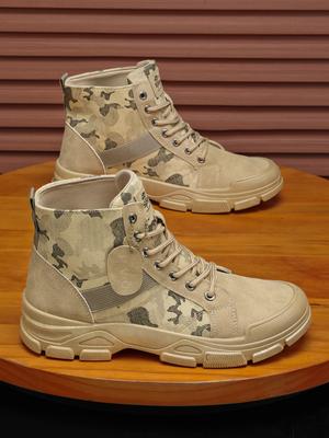 Men's High Top Boots, Casual Sports Shoes, Outdoor Camouflage, Wear-resistant, Trendy and Fashionable Men's Boots