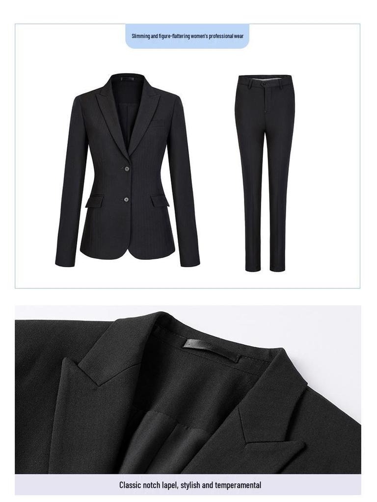 Unisex Professional Blue Suit Set for Civil Servant Interviews, Plus Size Available, Ideal for Hotel Work and Commuting.