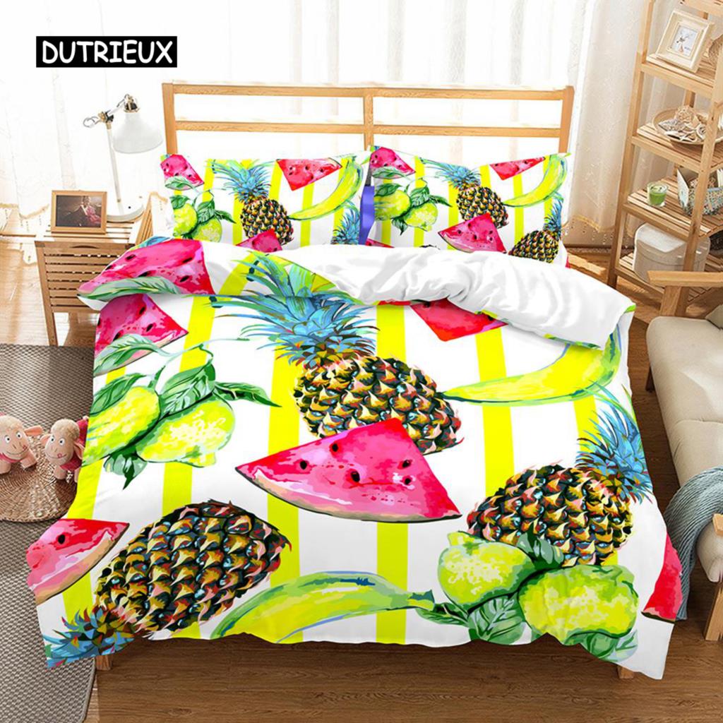 Pineapple Duvet Cover Set Queen Size Microfiber Kid Colorful Pineapple Twin Bedding Set Fruit Theme Hello Summer Comforter Cover