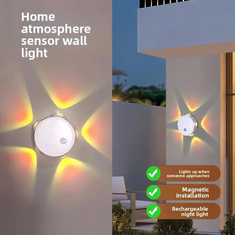 1PC RGB Rechargeable Cat Eye Ambient Light Motion Sensor Night Light Magnetic Wall Lamp for Bedroom Hallway Stairs Decor