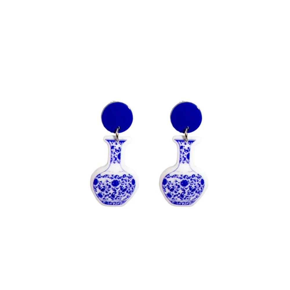 Vintage Blue and White Porcelain Earrings Wave Point Elegant Elegant Geometric Earrings Electroplating Geometric