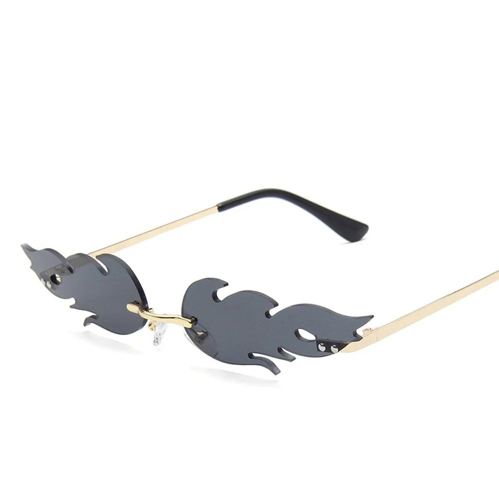 Luxury Fire Flame Sunglasses Women Vintage Rimless Wave Metal Shades UV400 Mirror Eyewear Fashion Sun Glasses