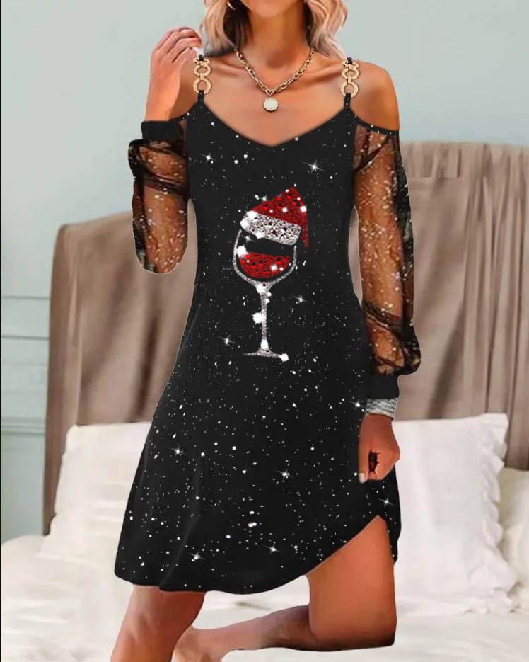 2023 Weihnachten Mesh Weinglas Damenkleid