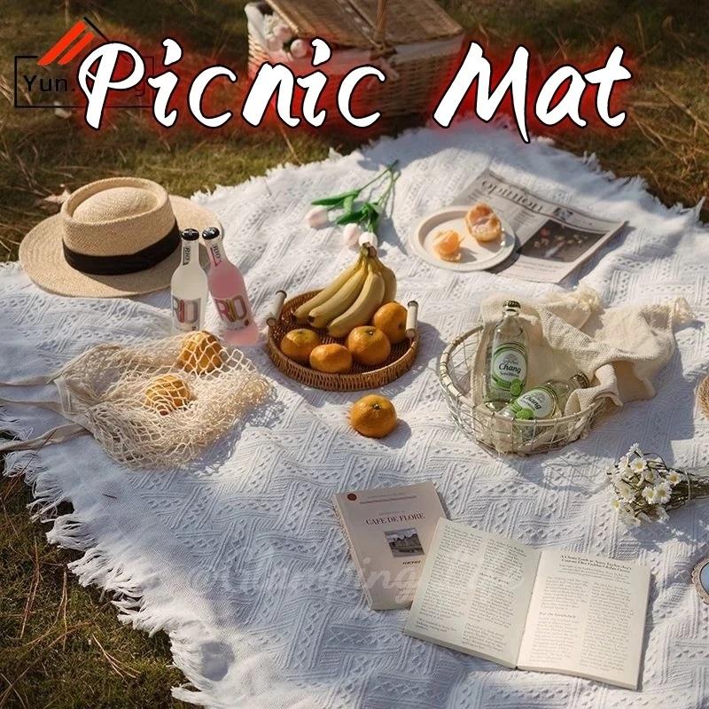 Machine Washable Woven Camping Picnic Blanket Durable Non-Stain Mat Sofa Cover Tablecloth for Outdoor Patio Yard Use
