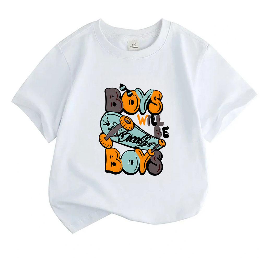 Kids Boys Girls 100% Cotton Crew Neck Short Sleeve T-Shirt, Cute Boys Will Be Boys Skateboard Graphic Casual Summer Tee Tops for Children Daily Wear
