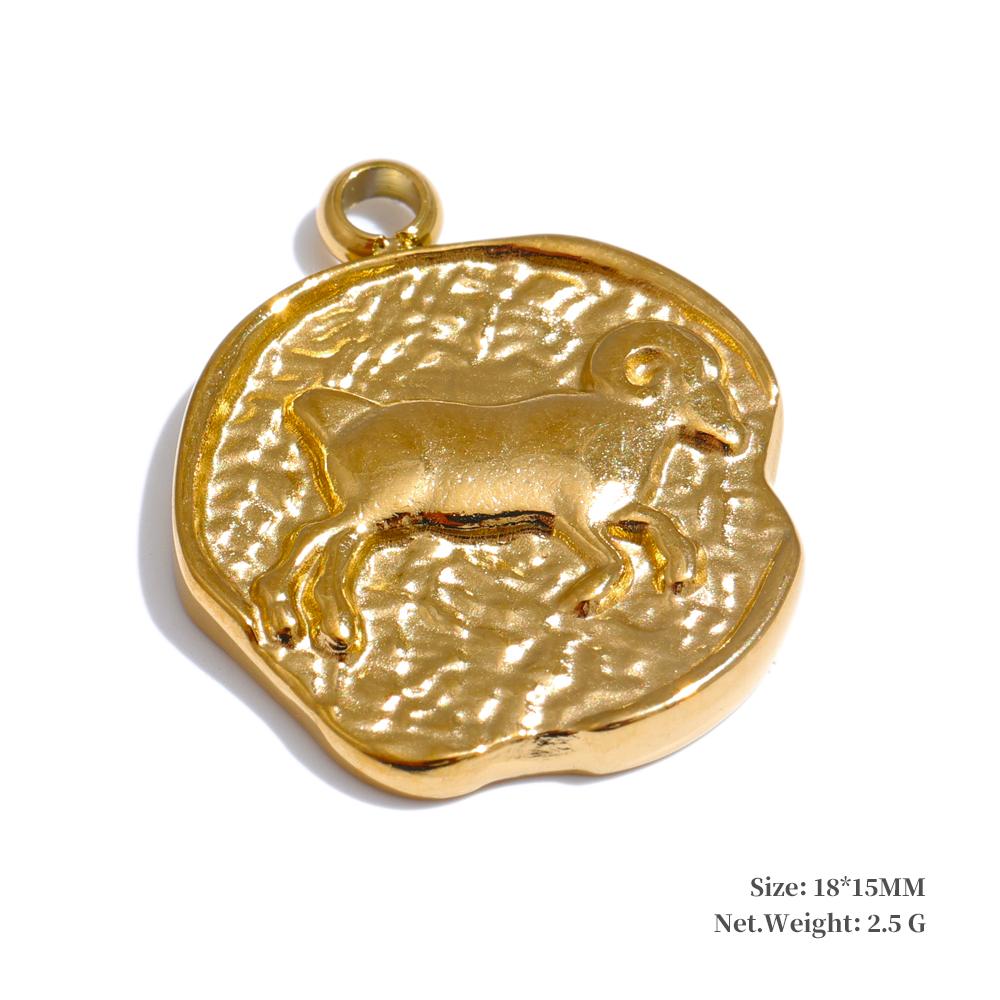 Yhpup Real Gold Plated 12 Constellation Metal Diy Charms For Jewelry Making Bulk Stainless Steel Charm Pendant Accessories