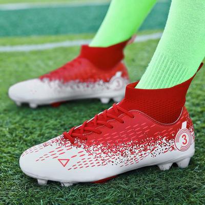 Unisex-Fußballschuhe mit hohem Knöchel für Kinder, lange Spikes, AG-Fußballstiefel, professionelle Jungen- und Mädchen-Outdoor-Stollen, Gras-Trainingsschuhe, Futsal-Soocer-Schuhe