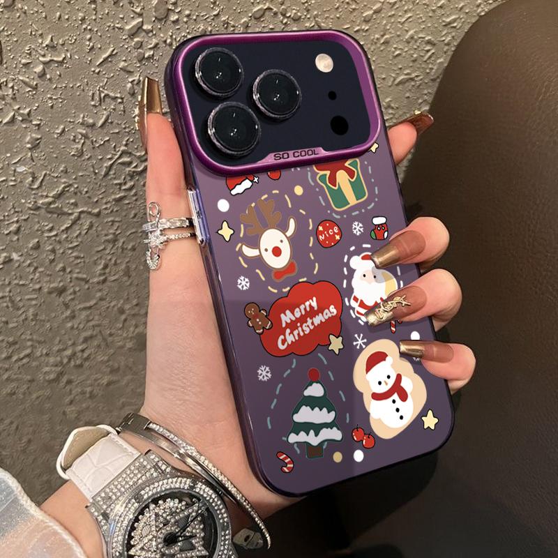 Peeking Santa and Christmas Pattern IMD Case for iPhone 17 16 15 14 Pro Max 13 Shockproof Hard Cover with Permanent Design