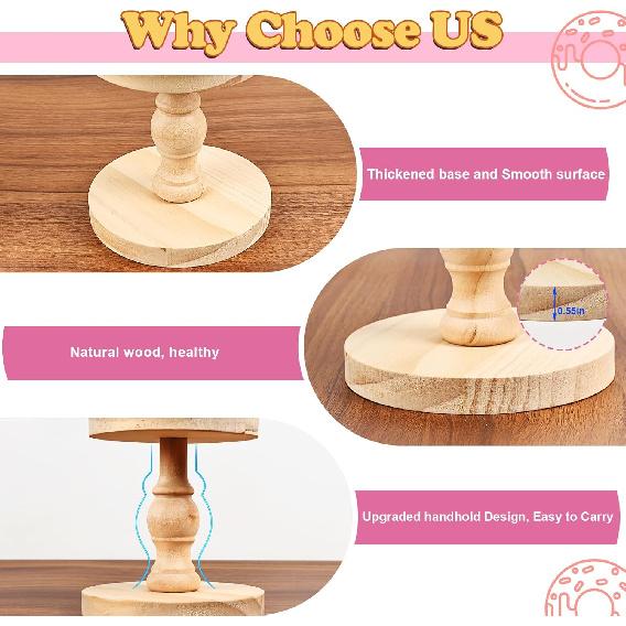 Wooden Donut Display Stand 4 Pack, Detachable Bagel Holder Stand, Dessert Table Tower Display Stand for Donut display Holder for Doughnut Birthday,