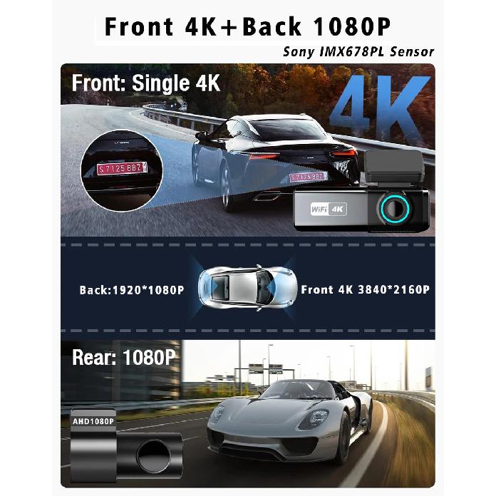 Car DVR 4K 3840*2160P WIFI GPS Dash Cam Mini Camera Front and Rear Dual Lens Dashcam Black Box Video Drive Recorder Night Vision