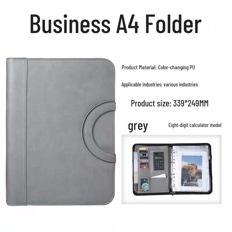 Multifunctional A4 Leather Zippered Business Folder