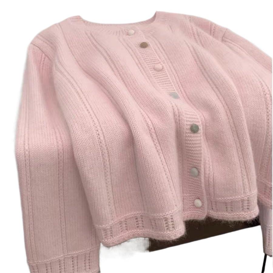 2025 Xiaoxiang Dámský pletený kardigan z rounového úpletu - Měkký jarní/podzimní krátký svetr kabát