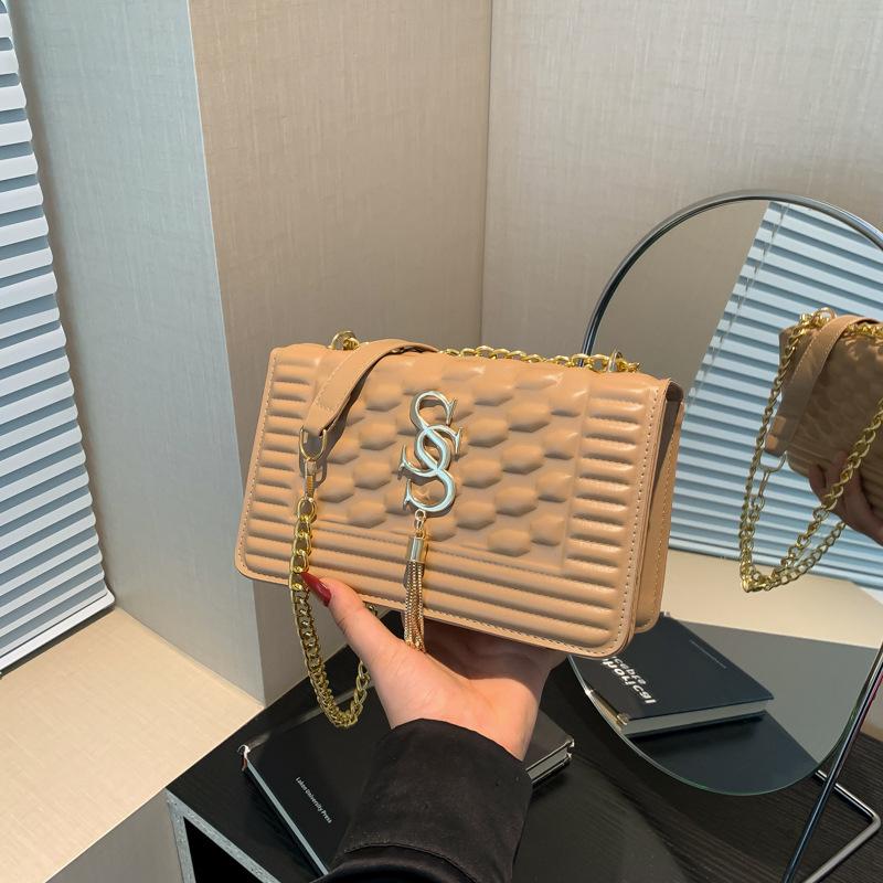 Women'S Bag Fashion Small Square Bag Texture Pu Shoulder Bag Craft Pressure Shell Chain Messenger Bag