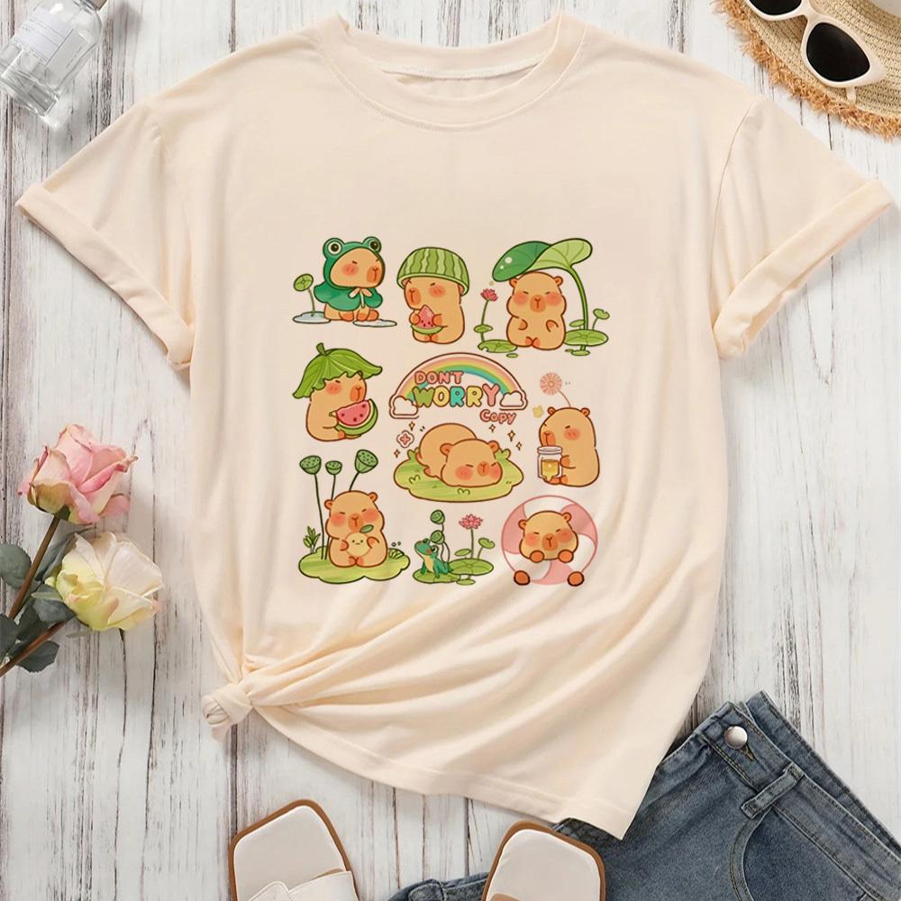 Capybara Kapibara shirt female Breathable kawaii Grunge Trendy top tees Colorful harajuku Y2k Breathable Grunge Comfortable
