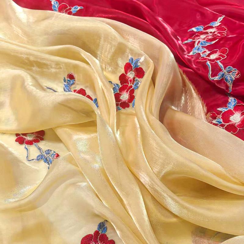 50*150cm Camellia Flower Embroidery Fabric For Sewing Ancient Hanfu Dress Skirts Stage Costume Chinese Designer Fabric