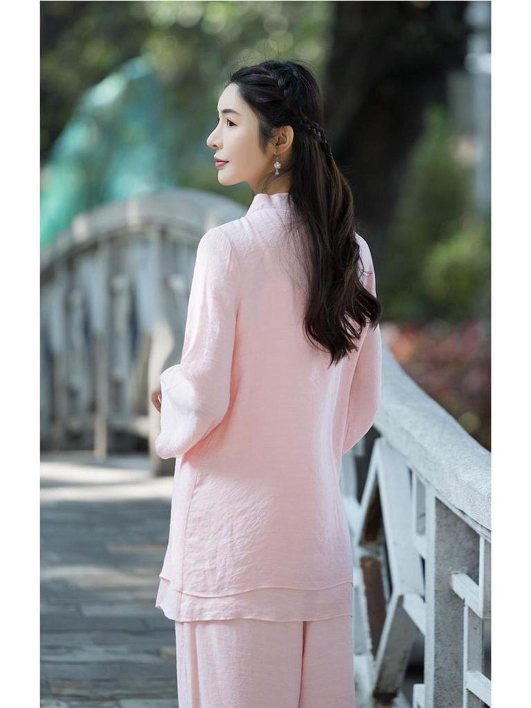 Women's Ethnic-Style Cotton Linen Zen Suit - Perfect for Tea Ceremony, Tai Chi, or Yoga