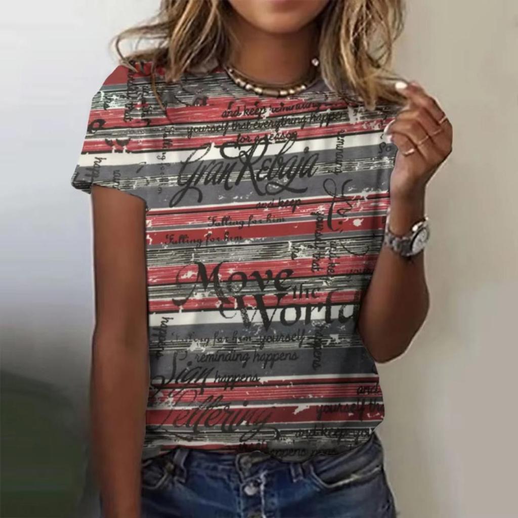 Women's 3D Gradient Floral Print O‑Neck Casual Short Sleeve Summer T‑Shirt