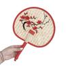 Retro Palm Fan For Summer Home Hand-Woven Straw Fans Bossom Plum Flower Embroidery Summer Cooling Hand Fan