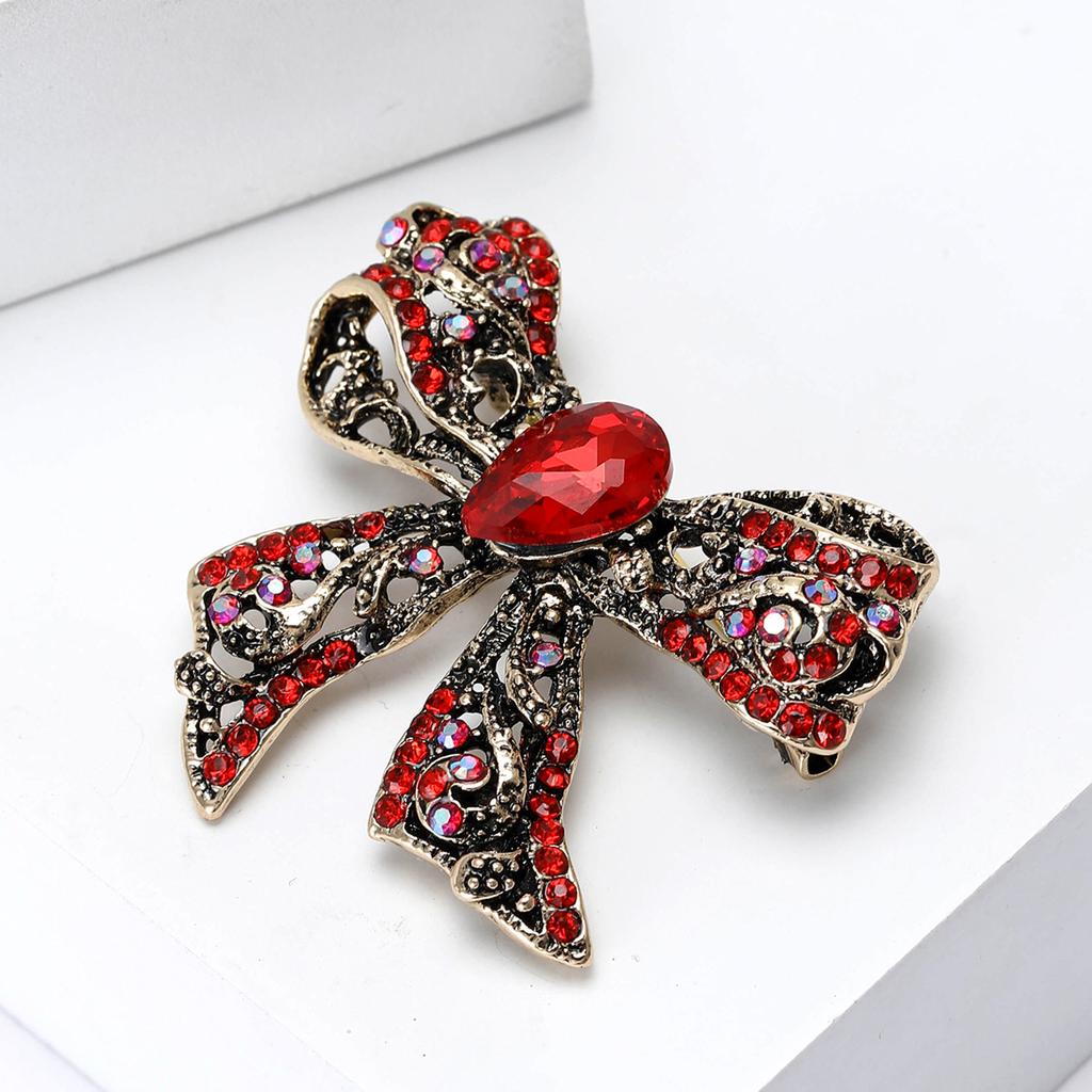 Vintage Rhinestone Bow Brooch for Women Unisex Office Party Friend Gifts Jewelry Accessories