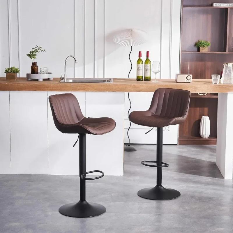 1Pc Bar Stools, Leather Barstools Swivel Adjustable Counter Height Barstool, Upholstered Highchair with Back, Bar Chair