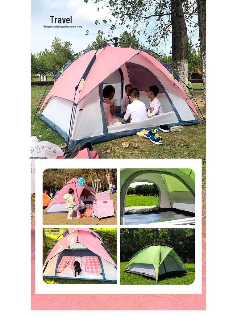 Portable Sun-Protective Rainproof Tent for 3-4 People - Double Layer & Quick Setup for Outdoor Camping and Picnics