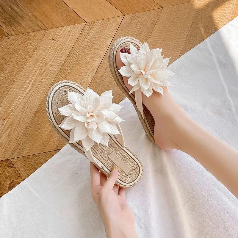 Fashion Slides Open Toe Bow Flip Flops Women's Slippers and Ladies Sandals Outside Shoes on Beach 2024 Flat Pvc 39 Promotion Top Designs