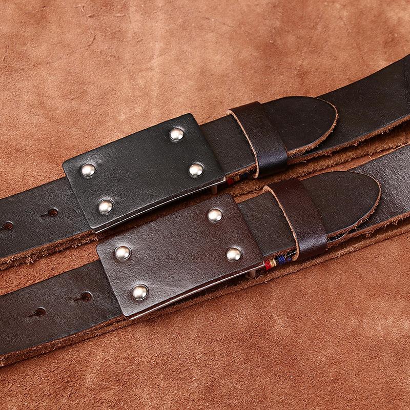 Retro Versatile Personality Trend Thickened Extra Thick First Layer Cowhide Smooth Buckle Belt Men'S Genuine Leather Plate Buckle Belt Men'S