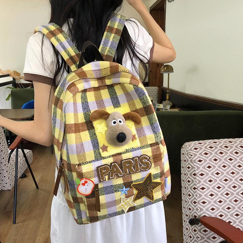 Retro Checkered Schoolbag, Women's Backpack, Women's Small Backpack, Japanese-style Instagram Schoolbag for Female Students