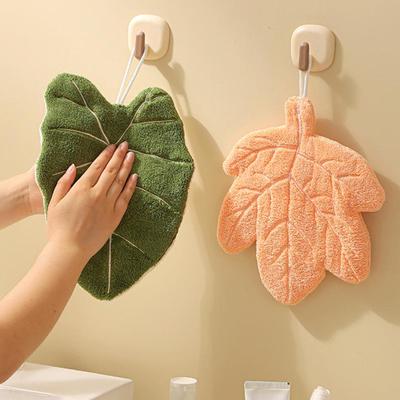 Soft Double-Layer Leaf Style Hand Towel Thickened Absorbent Hanging Hand Cloth Speed Dry Handkerchief Rag For Kitchen Bathroom