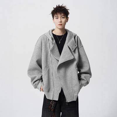 Double Zipper Cardigan Sweater Men's Autumn American Versatile Couple Jacket Loose Hooded Jacket