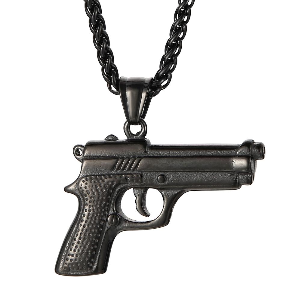 Stainless Steel Gun Charm Pendant Necklace for Men Women Chunky Power Jewelry 60cm Silver/Gold Color Metal Accessories