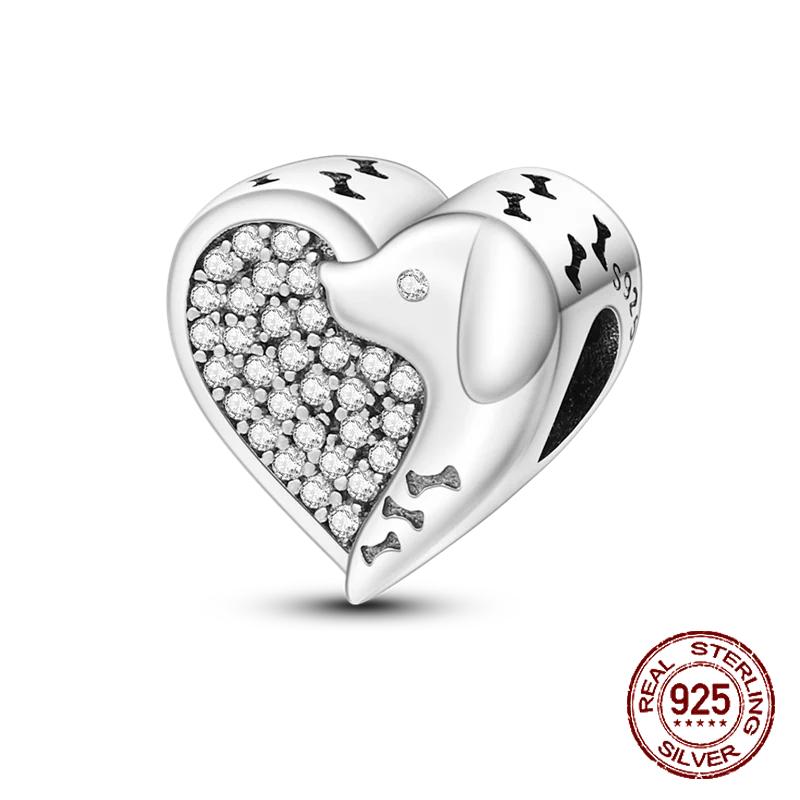 Inlaid Zircon Charm Beads Copper Color Love Heart Snake Dangle Fit Original Bracelet Charms Pendant Jewelry