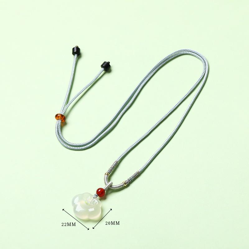 Elegant Natural White Agate Pendant Necklace with Wire Wrap, Fine Cord, Hanfu Inspired, New Chinese Style