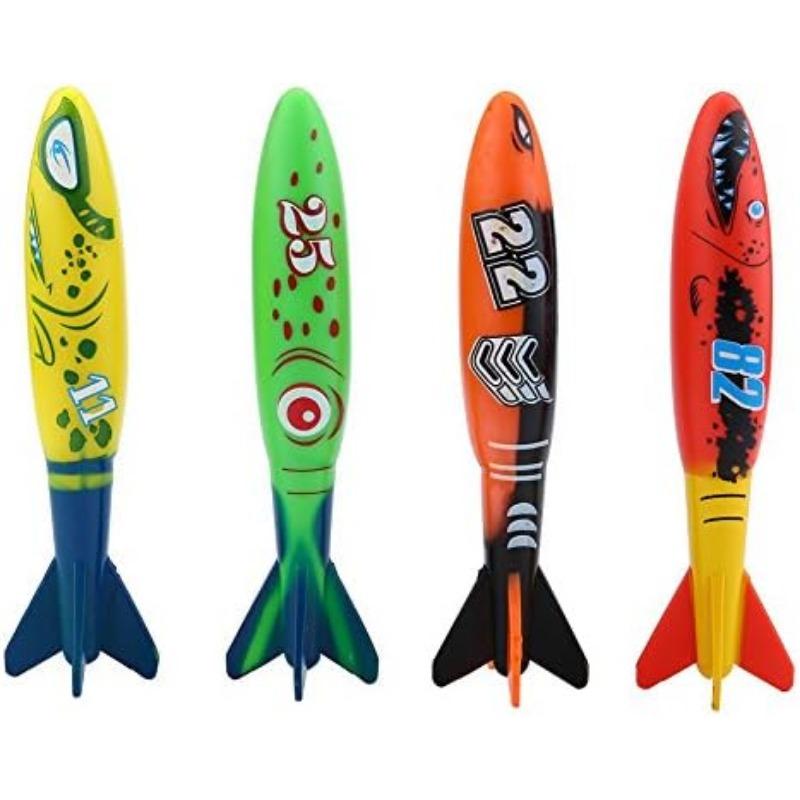 Tauchtorpedospielzeug, 4 Stück Schwimmtrainingsspielzeug Tauchen Wassersportspielzeug für Kinder Unterwasserspiel