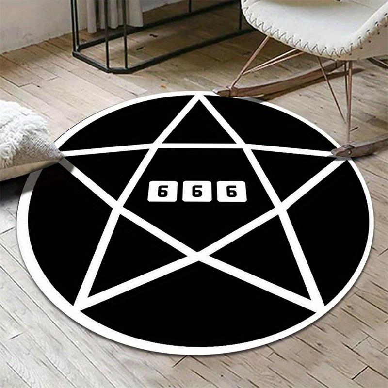 Pentagram Symbol Round Rug Flannel Gothic Home Decor Carpet Mystery Theme Floor Mat Occult Aesthetic DarkAcademia StyleStatement